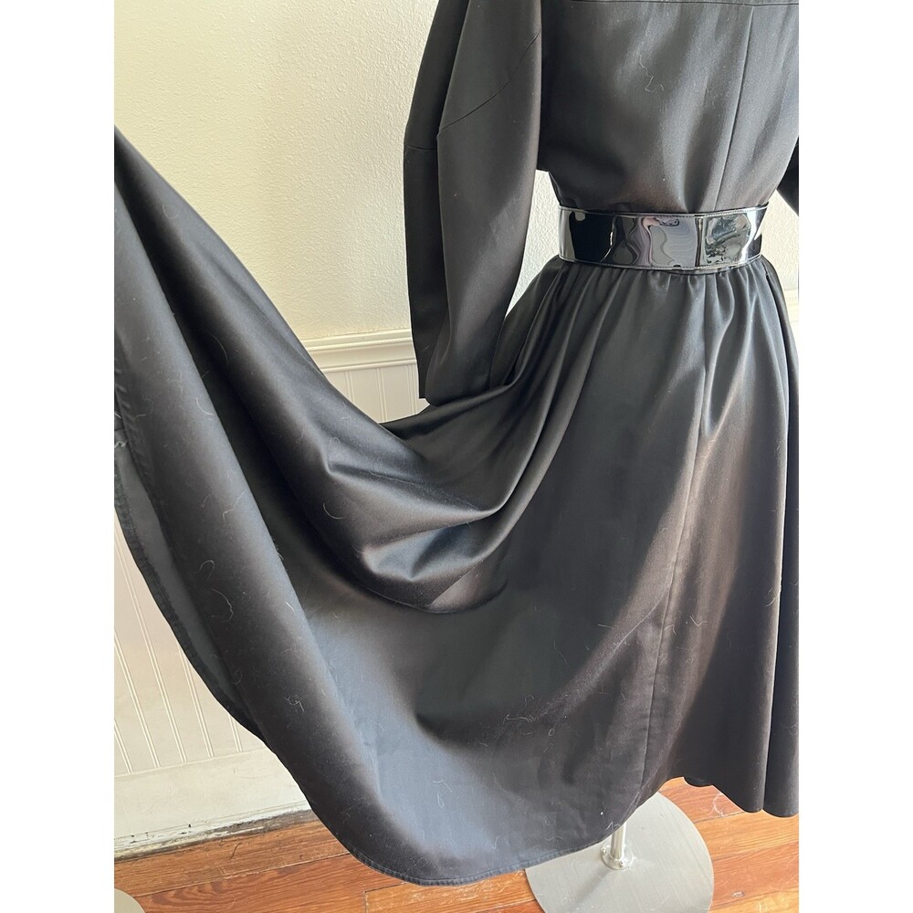 Victor Costa 80s Does 50s Collared Dress Full Skirt Tea Length Blk & White 8 - Picture 3 of 10